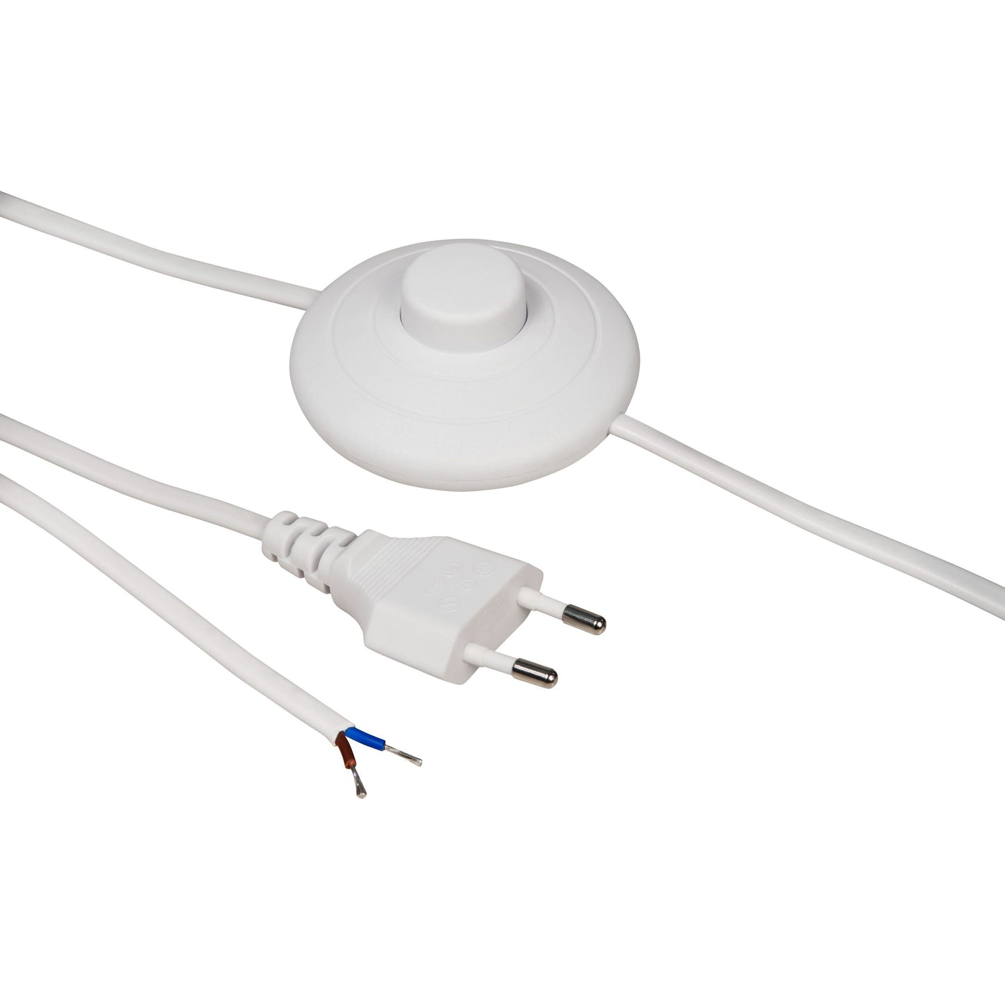 Euro-Netzkabel mit Fußschalter, 2m, Weiß/Schwarz, Blanken Enden, H03VVH2-F, 100W Max