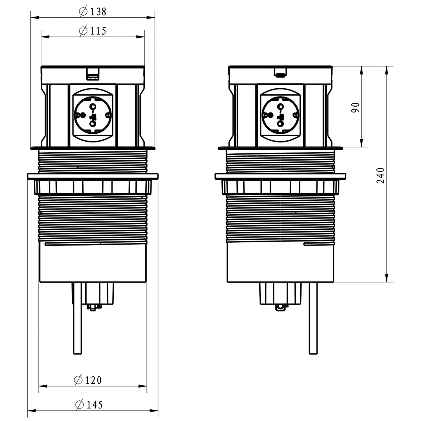 Tischsteckdose 4-fach USB rund Küche Büro Pop-Up-Einbausteckdose versenkbar weiß