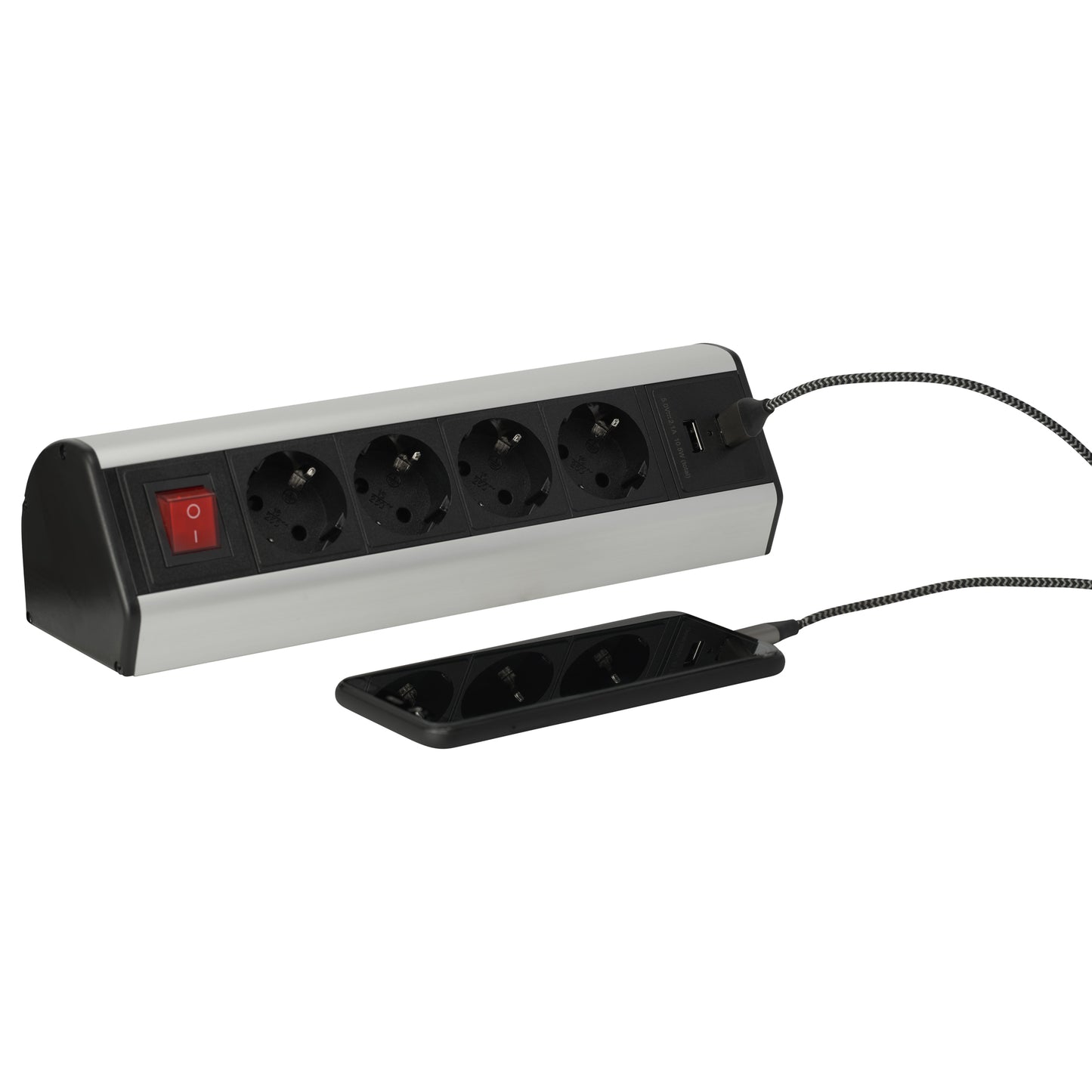 Möbel-Steckdose 4-fach Schalter USB Steckdosenleiste Schreibtisch Büro Küche 2m