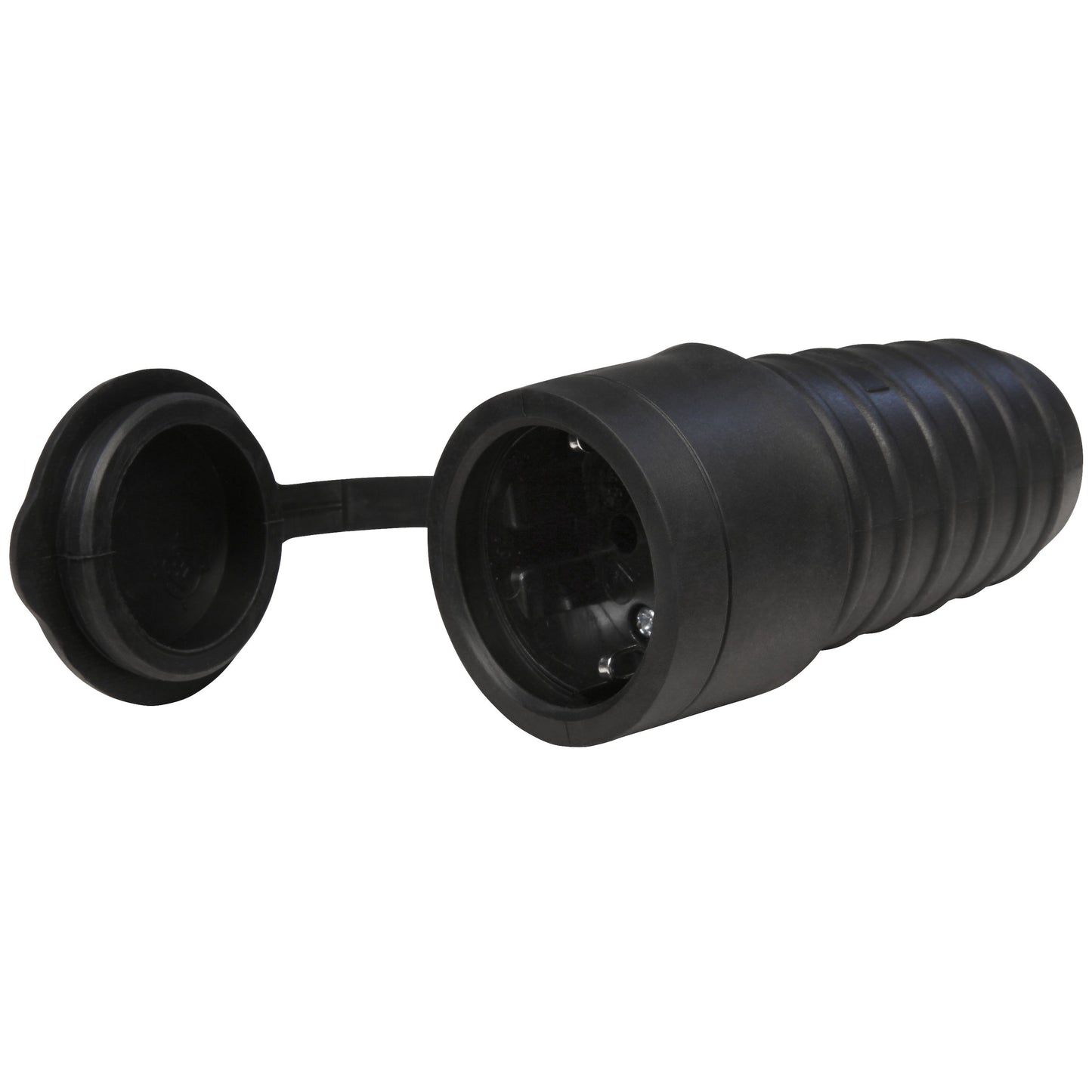 Robuster Gummi-Schutzkontaktstecker oder -Kupplung, Schwarz, Wiederanschließbar, DIN-Norm, 250V~
