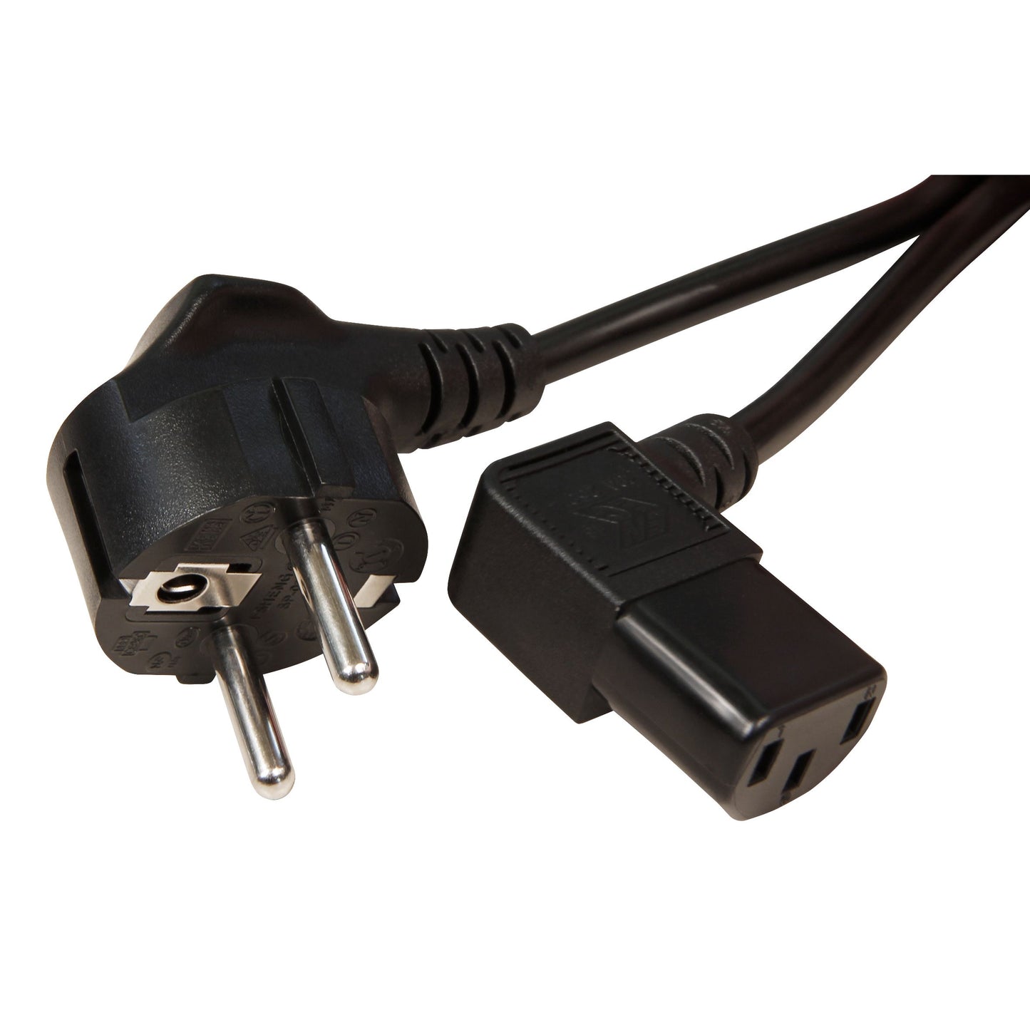 Kaltgeräte Anschlusskabel in Schwarz, 3 Varianten, abgewinkelter Schutzkontaktstecker, 250V Betriebsspannung, 10A max. Strombelastbarkeit