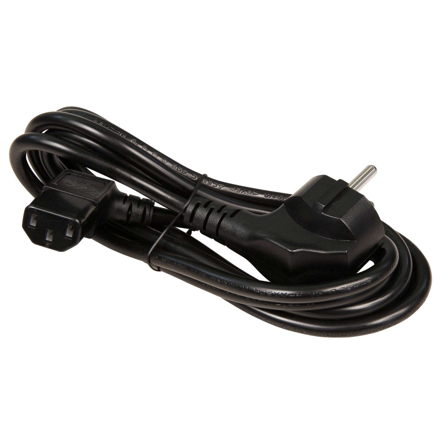 Kaltgeräte Anschlusskabel in Schwarz, 3 Varianten, abgewinkelter Schutzkontaktstecker, 250V Betriebsspannung, 10A max. Strombelastbarkeit