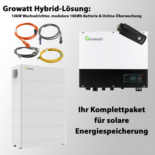 Komplettes Growatt Solarstromspeicher-Set: 10kW Hybrid-Inverter (UPS), 10kWh Hochvolt-Batterie (4 Module), BMS & WiFi-Monitoring