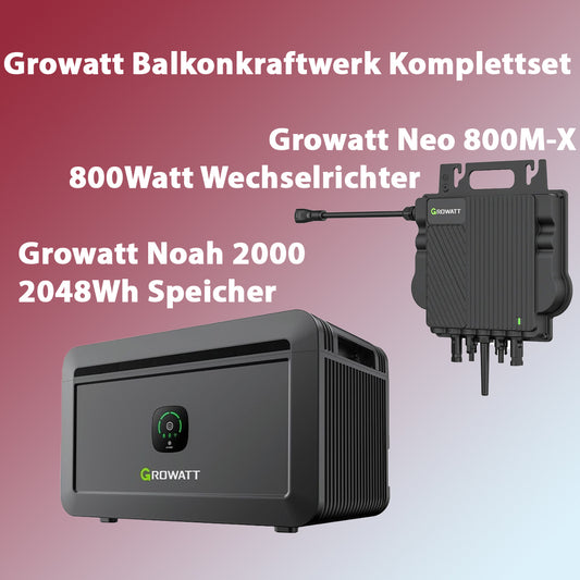 Growatt Balkonkraftwerk Komplettset: NEO 800M-X Wechselrichter + Noah 2000 Speicher (2 kWh)
