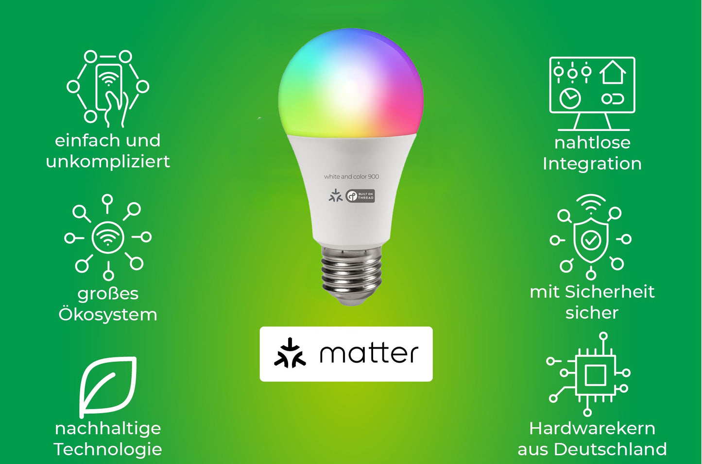 Trano Smart LED Lampe E27, 900lm, RGB & CCT, Matter-zertifiziert, dimmbar