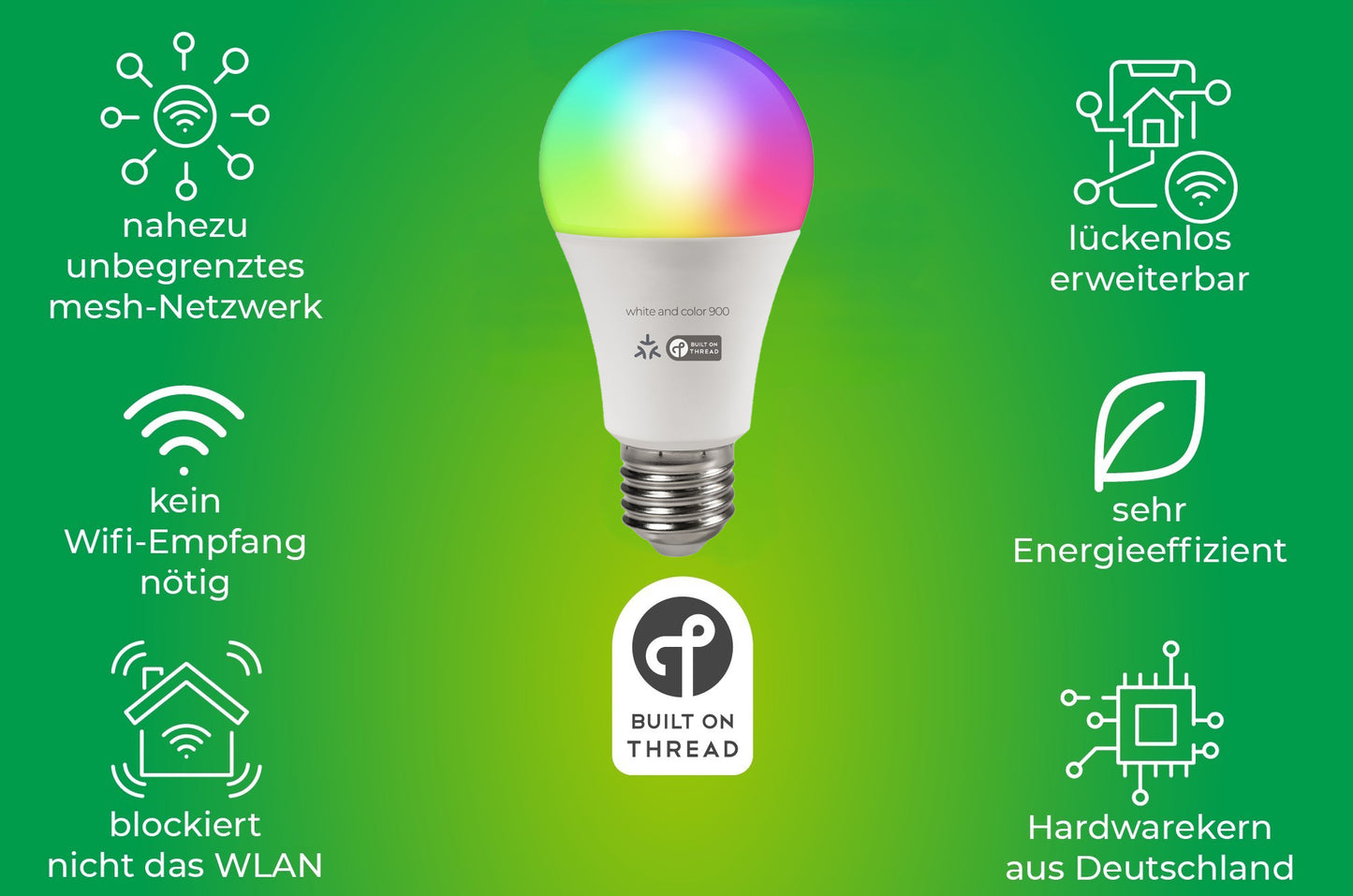 Trano Smart LED Lampe E27, 900lm, RGB & CCT, Matter-zertifiziert, dimmbar