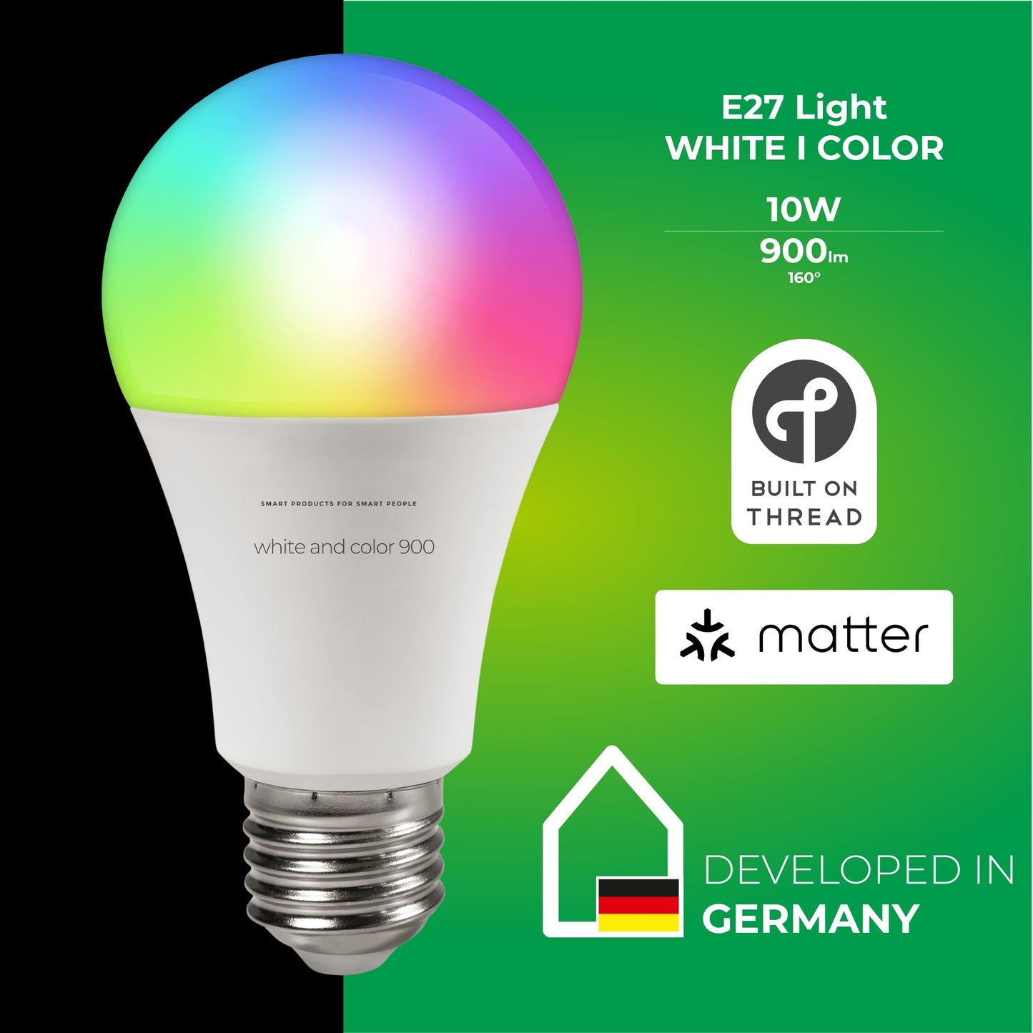 Trano Smart LED Lampe E27, 900lm, RGB & CCT, Matter-zertifiziert, dimmbar