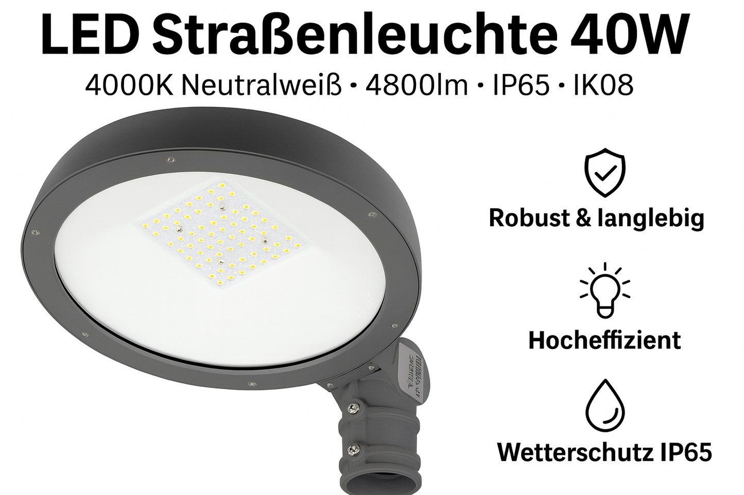 LED Straßenleuchte 40W, 4000K, 4800lm, 100-277V AC, T3