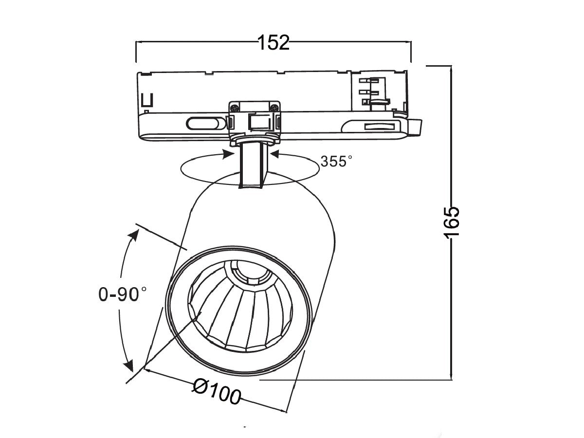 LED 3-Phasen Stromschienenstrahler Schwarz 12-42W 3200lm CCT 3000K/4000K/6000K 36°/60°