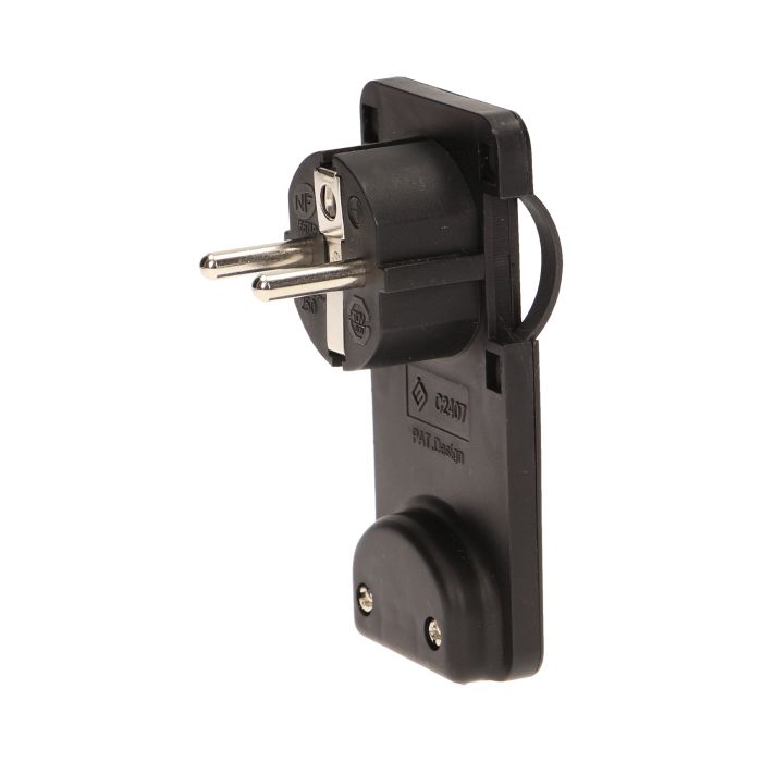 Hochwertiger Flachstecker-Winkelstecker mit Handgriff, uni-Schuko, Schwarz/Weiß