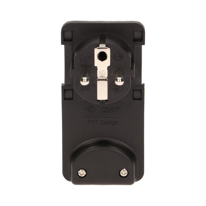 Hochwertiger Flachstecker-Winkelstecker mit Handgriff, uni-Schuko, Schwarz/Weiß