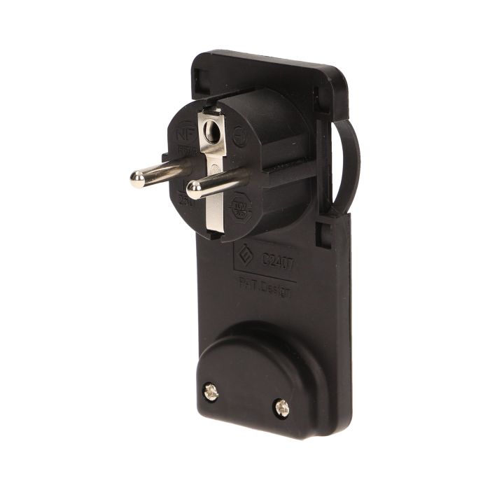 Hochwertiger Flachstecker-Winkelstecker mit Handgriff, uni-Schuko, Schwarz/Weiß