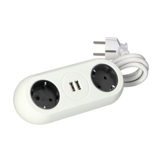 Tisch-Steckdose 2-fach 2x USB weiß Küche Büro Steckdosenleiste Schreibtisch