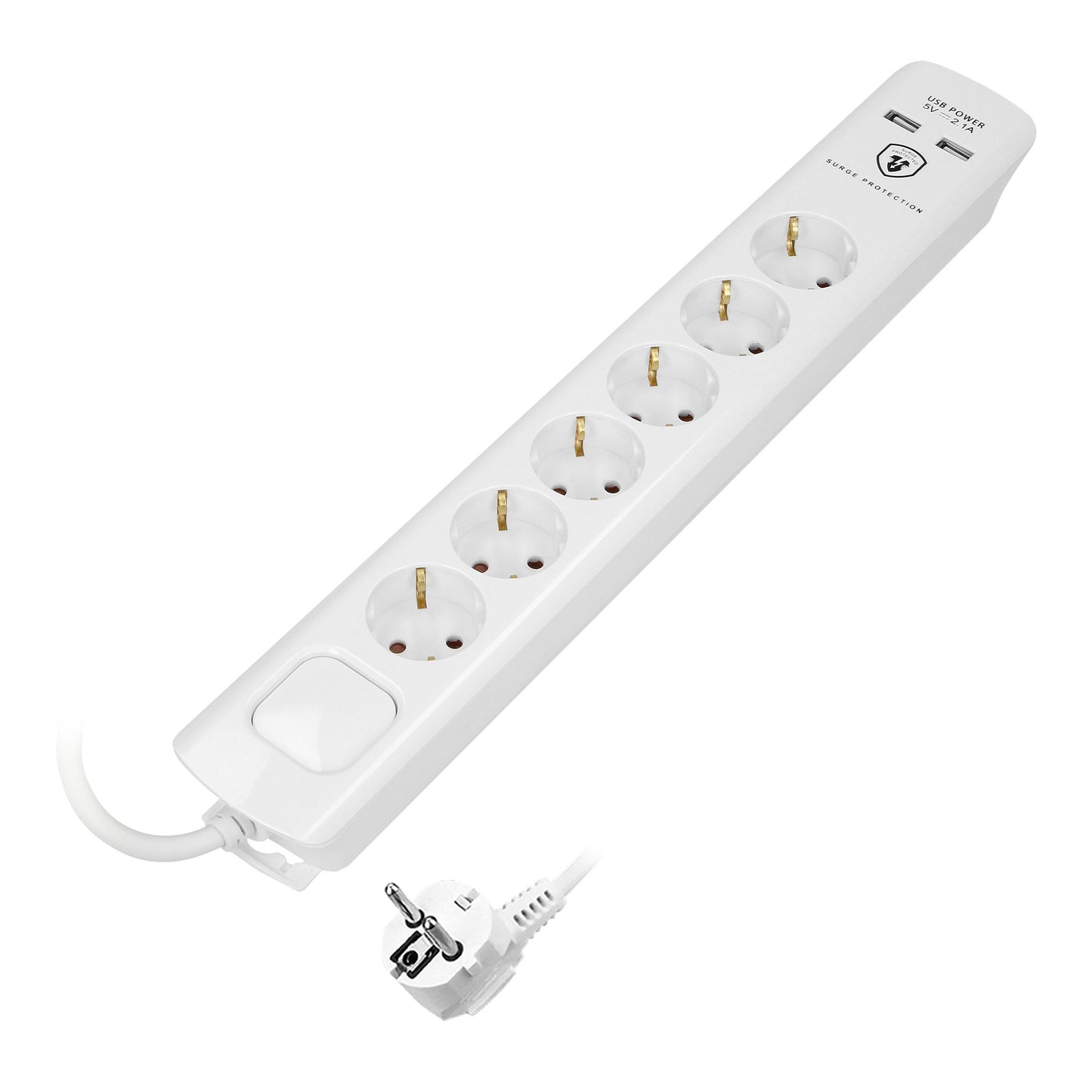 Hochwertige Steckdosenleiste, 6 Schuko-Steckdosen, 2x USB, 3m Kabel