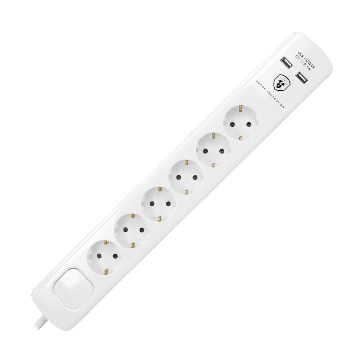Hochwertige Steckdosenleiste, 6 Schuko-Steckdosen, 2x USB, 3m Kabel