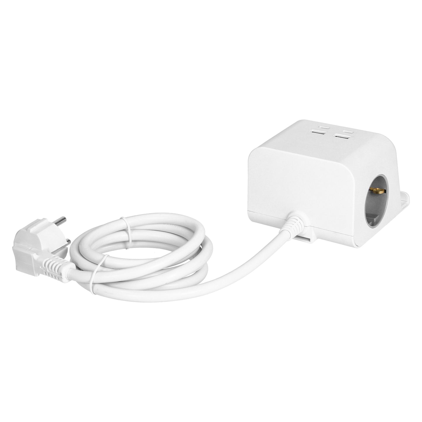Trano Tischsteckdose mit USB & Induktiv-Ladefunktion, 2x Schuko, 4x USB-A/C, 3680W, 1,4m Kabel, Schraubklemme, Weiß, IP20, 230V