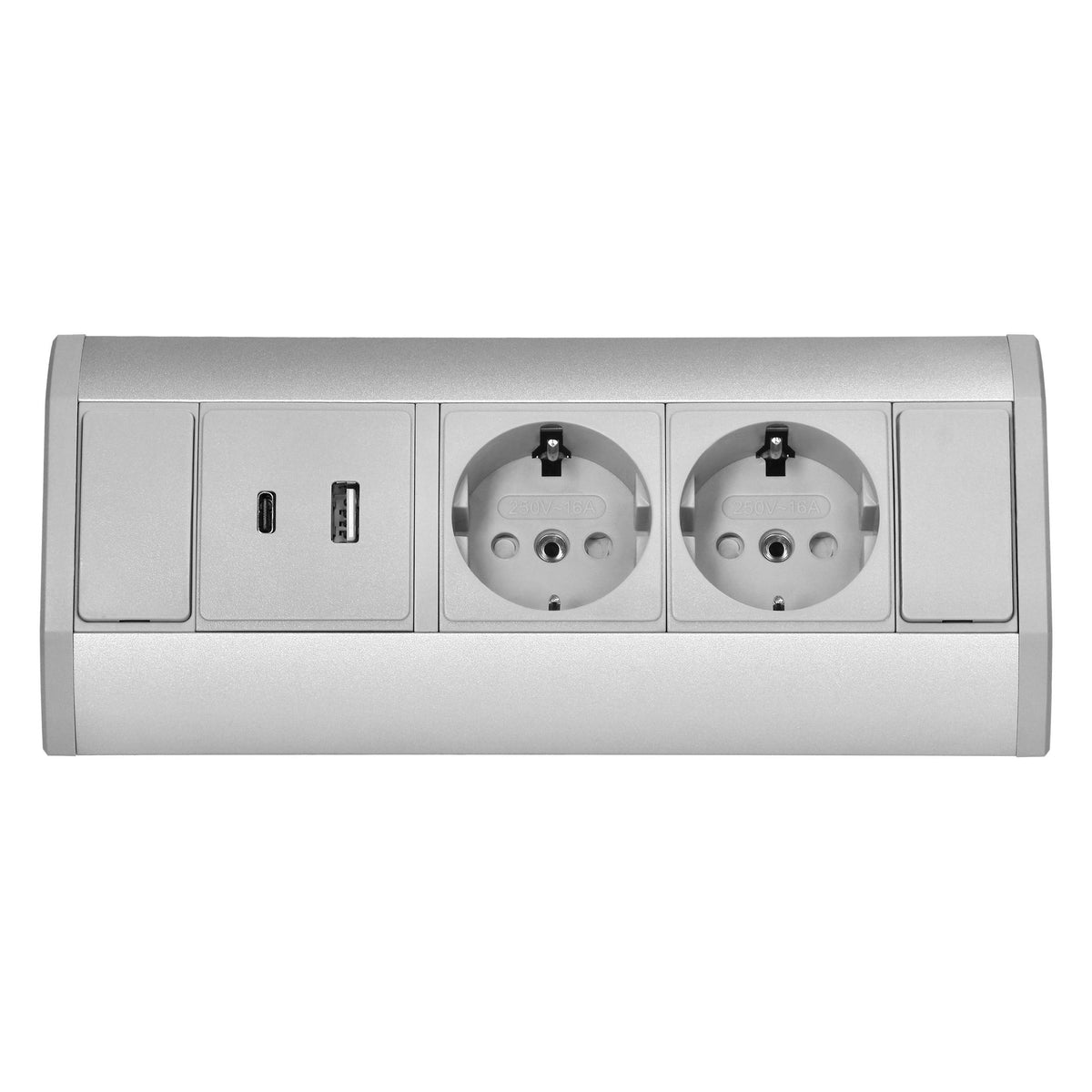 Trano Möbel-Steckdose grau | 2x/3x Schuko + USB A+C | 230V, 3680W, IP20, Kabel 0,6m, moderne Einbau-Steckdosenleiste