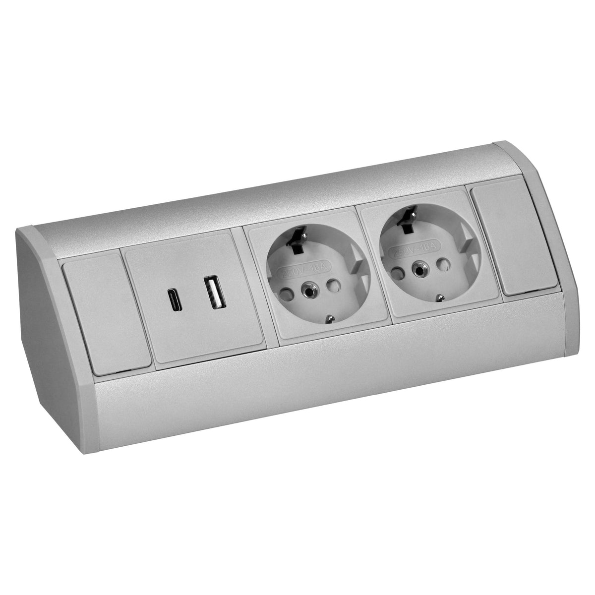 Trano Möbel-Steckdose grau | 2x/3x Schuko + USB A+C | 230V, 3680W, IP20, Kabel 0,6m, moderne Einbau-Steckdosenleiste
