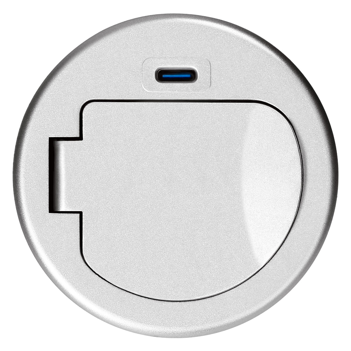 Trano Einbau Steckdose Ø6cm mit Abdeckung, 1x Schuko 3680W + USB-C PD 20W, 1,9m Kabel, Silber/Schwarz, IP20