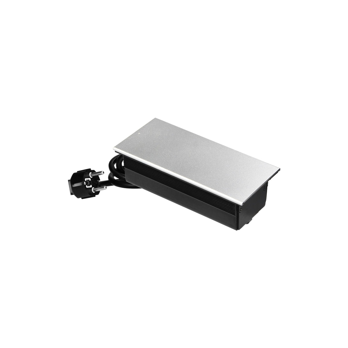 Trano Einbausteckdose mit Schiebedeckel, 2x Schuko 3680W, 2x USB-A+C 5V/4,2A, 1,8m Kabel, Aluminium Silber, 190x86mm