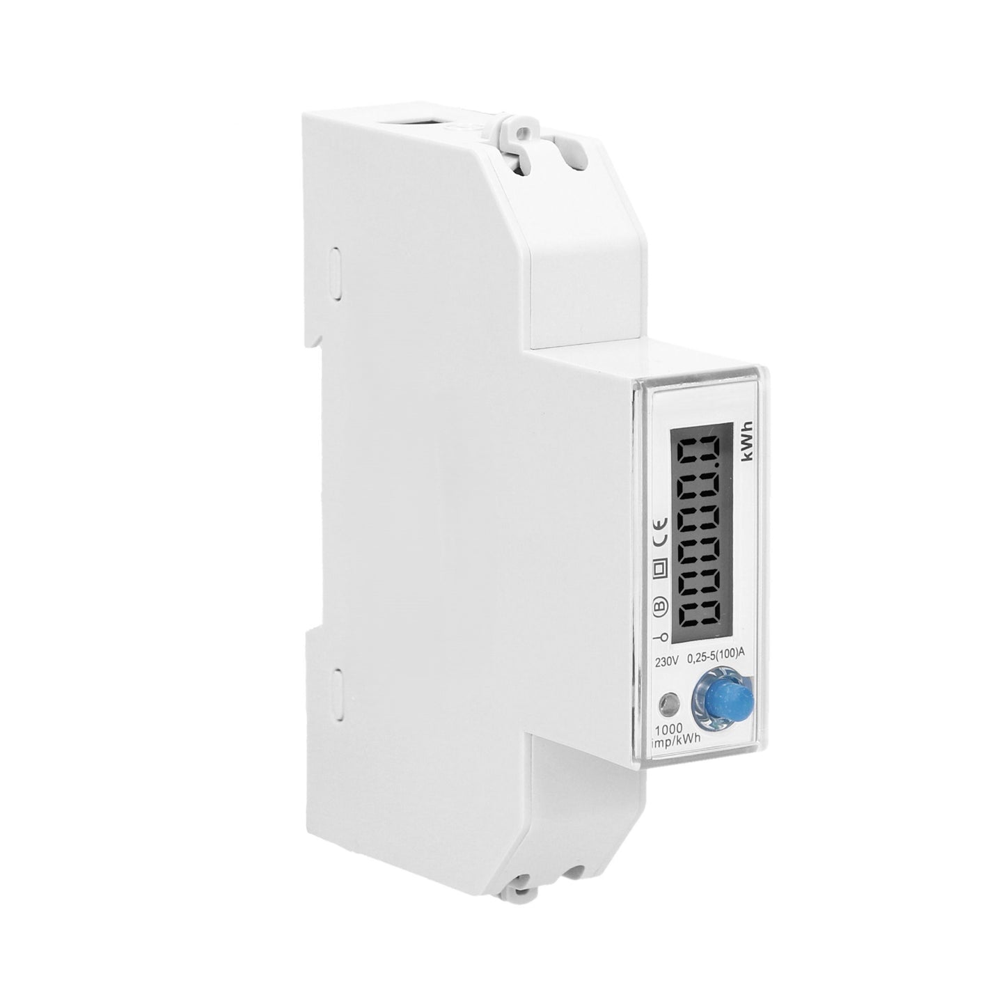 Trano 1-Phasen Stromzähler 100A MID zertifiziert – LCD 5+1, 1 Modul, DIN TH-35mm, 93 m³/h, IP51, 1000 imp/kWh, 8W, LED-Anzeige