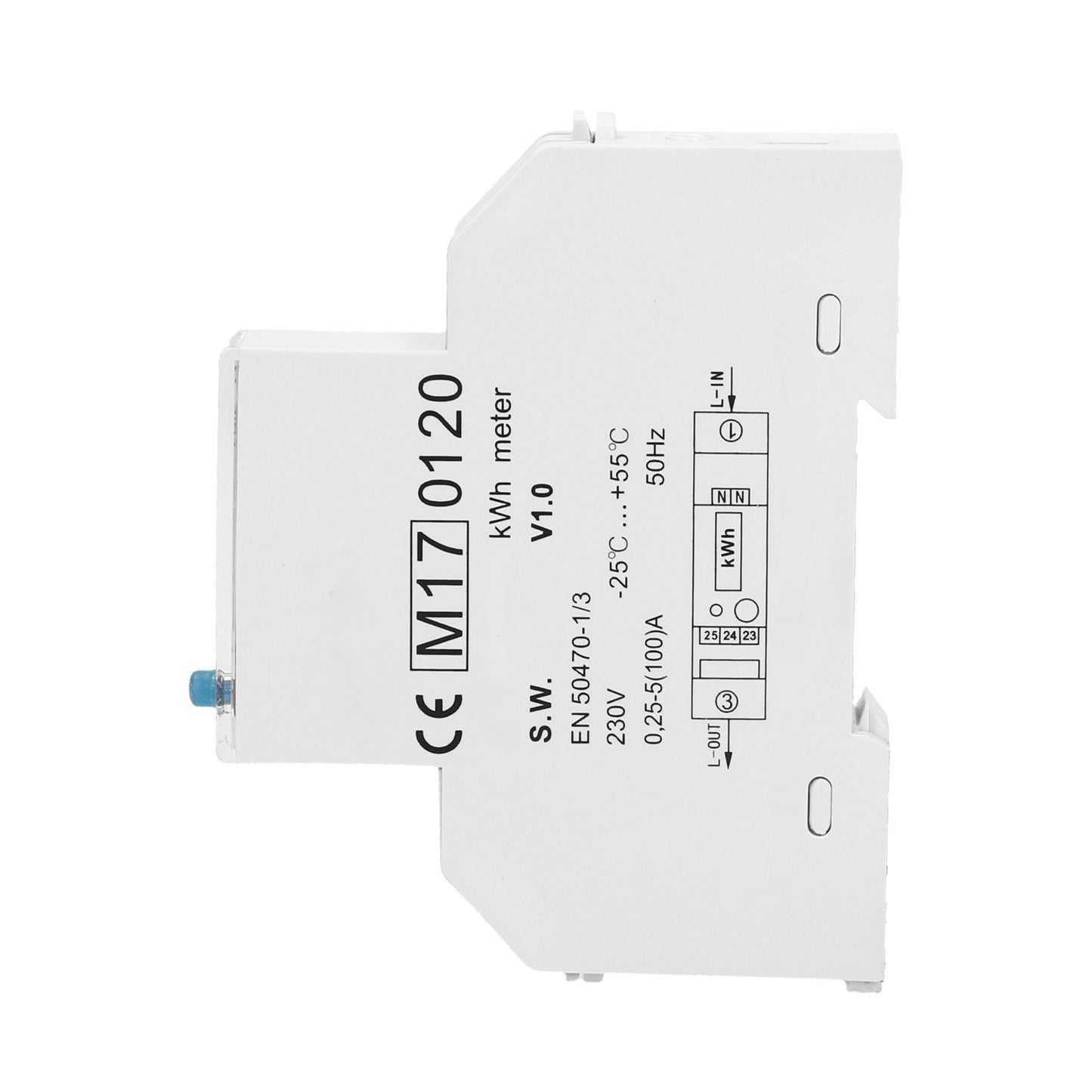 Trano 1-Phasen Stromzähler 100A MID zertifiziert – LCD 5+1, 1 Modul, DIN TH-35mm, 93 m³/h, IP51, 1000 imp/kWh, 8W, LED-Anzeige