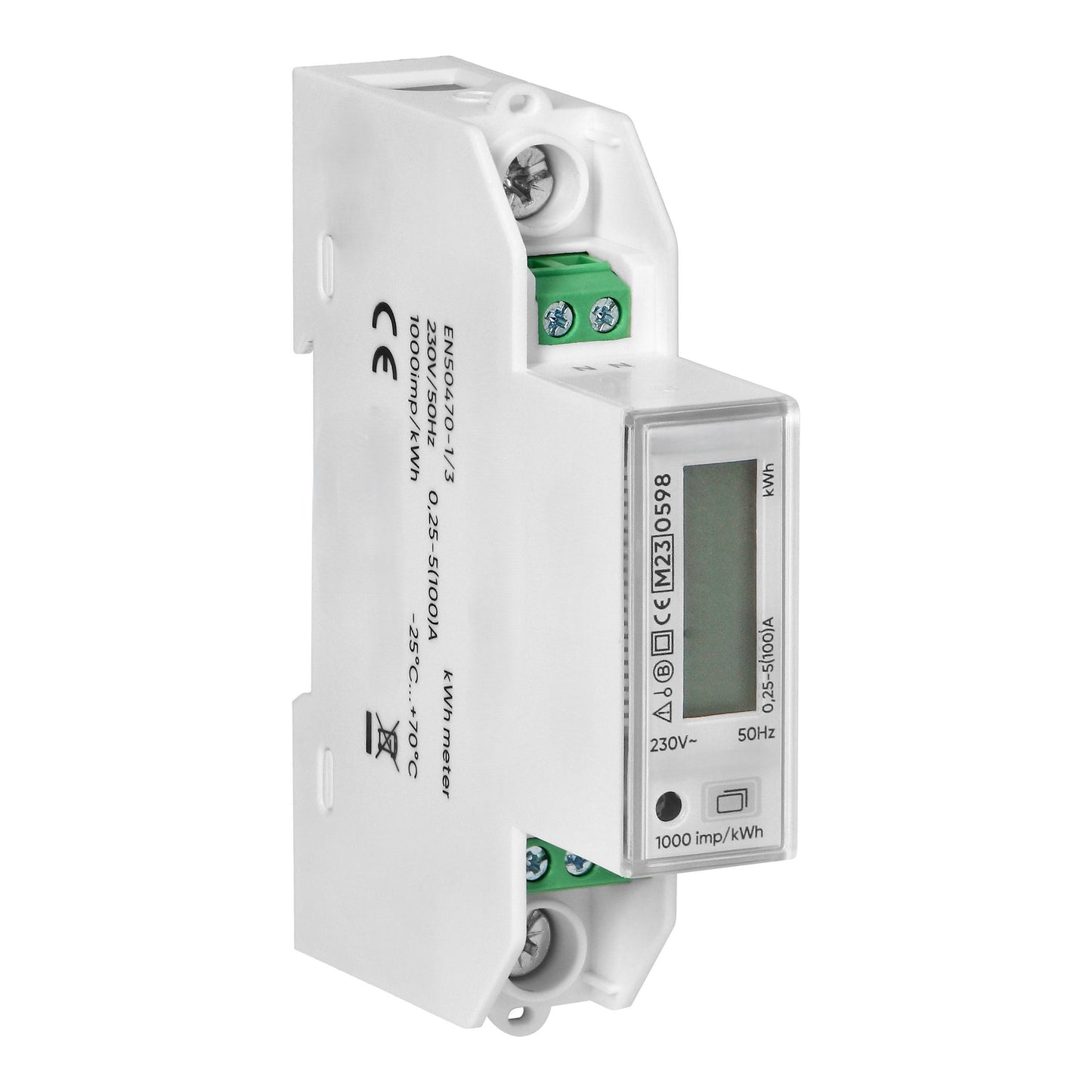 Trano 1-phasiger Energiezähler 100A MID | bidirektional | DIN TH-35mm | LCD 5+2 | 230V 50Hz | S0 Impuls | IP51 | 1 Modul