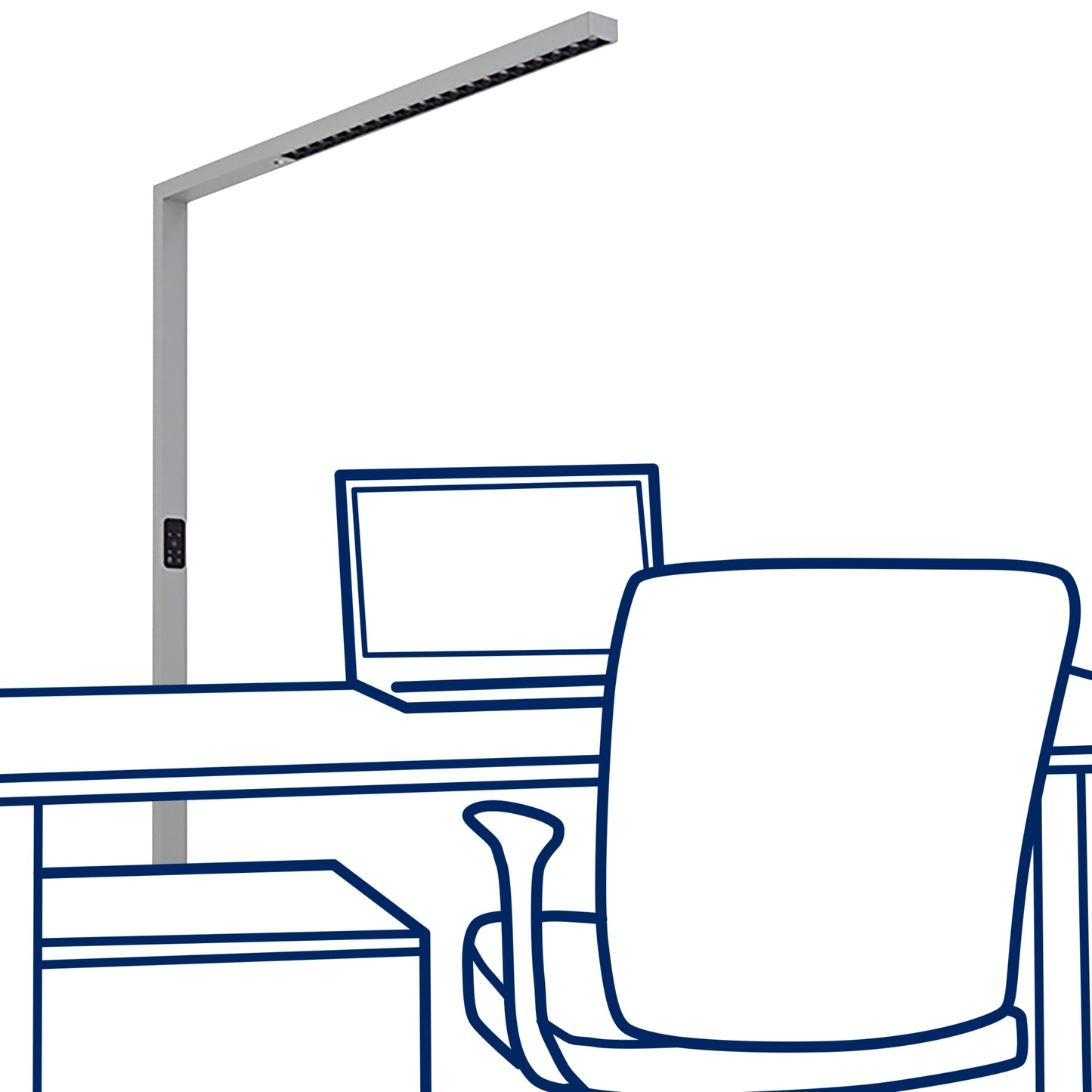 LED-Schreibtisch-Stehleuchte mit Touch Display, 70Watt, Neutralweiß, 9800lm, PIR & Tageslicht-Sensor