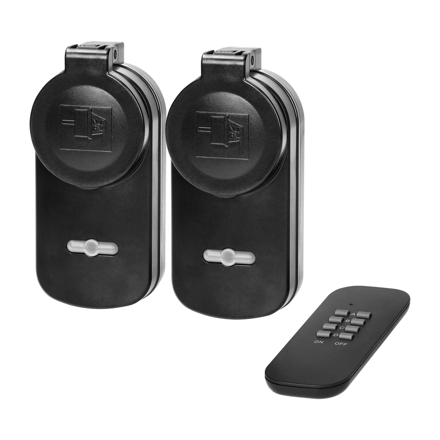 2er Set Funksteckdosen mit Fernbedienung, IP44, 1000W, Schuko Typ F, Schwarz
