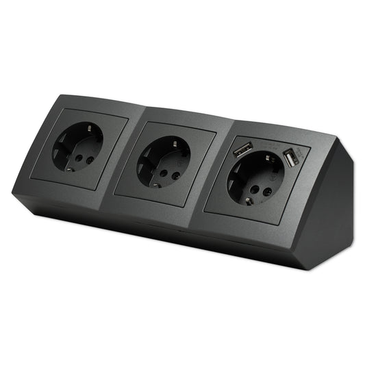 Möbel-Steckdose 3-fach 2x USB Mehrfachsteckdose Küche Büro Steckdosenverteiler