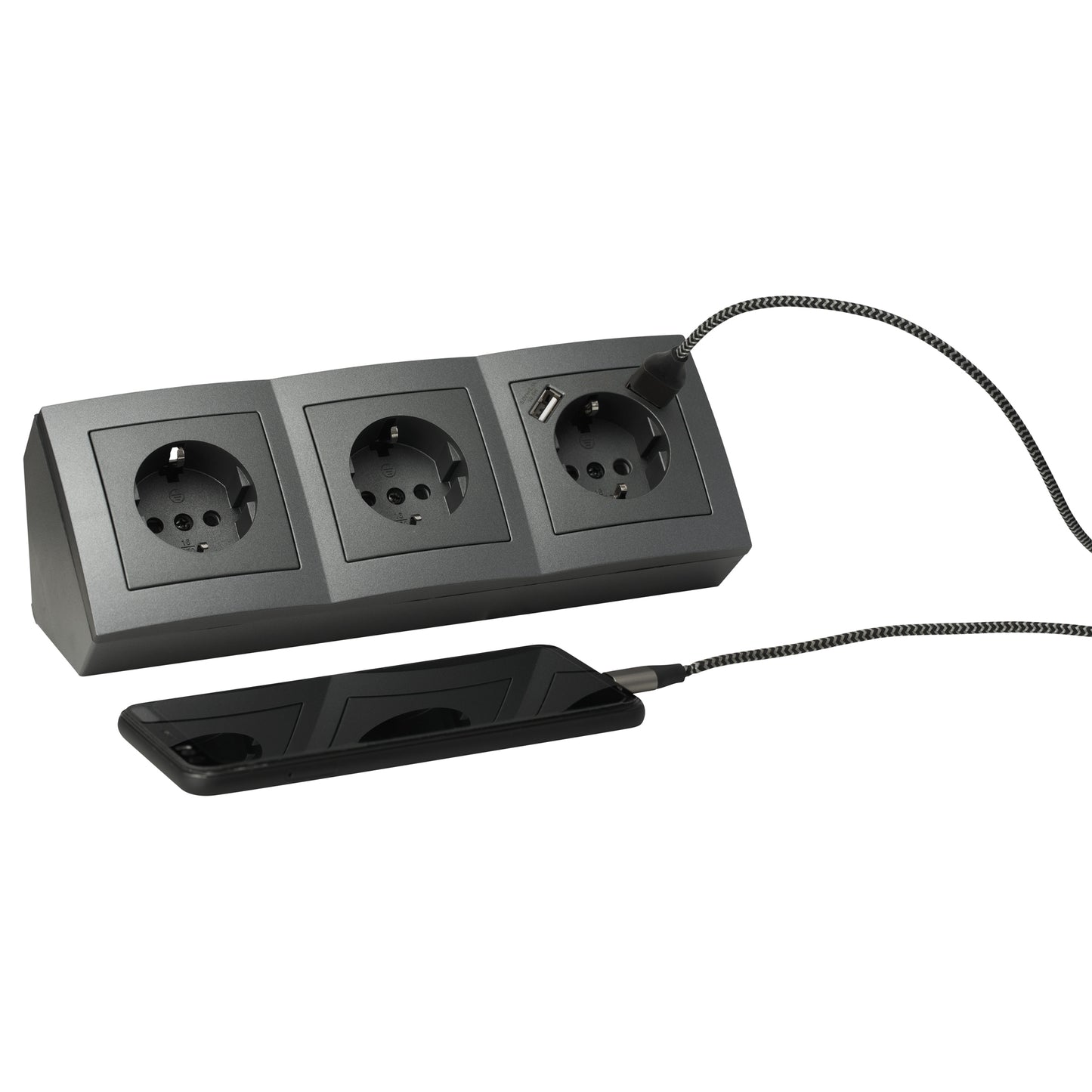Möbel-Steckdose 3-fach 2x USB Mehrfachsteckdose Küche Büro Steckdosenverteiler