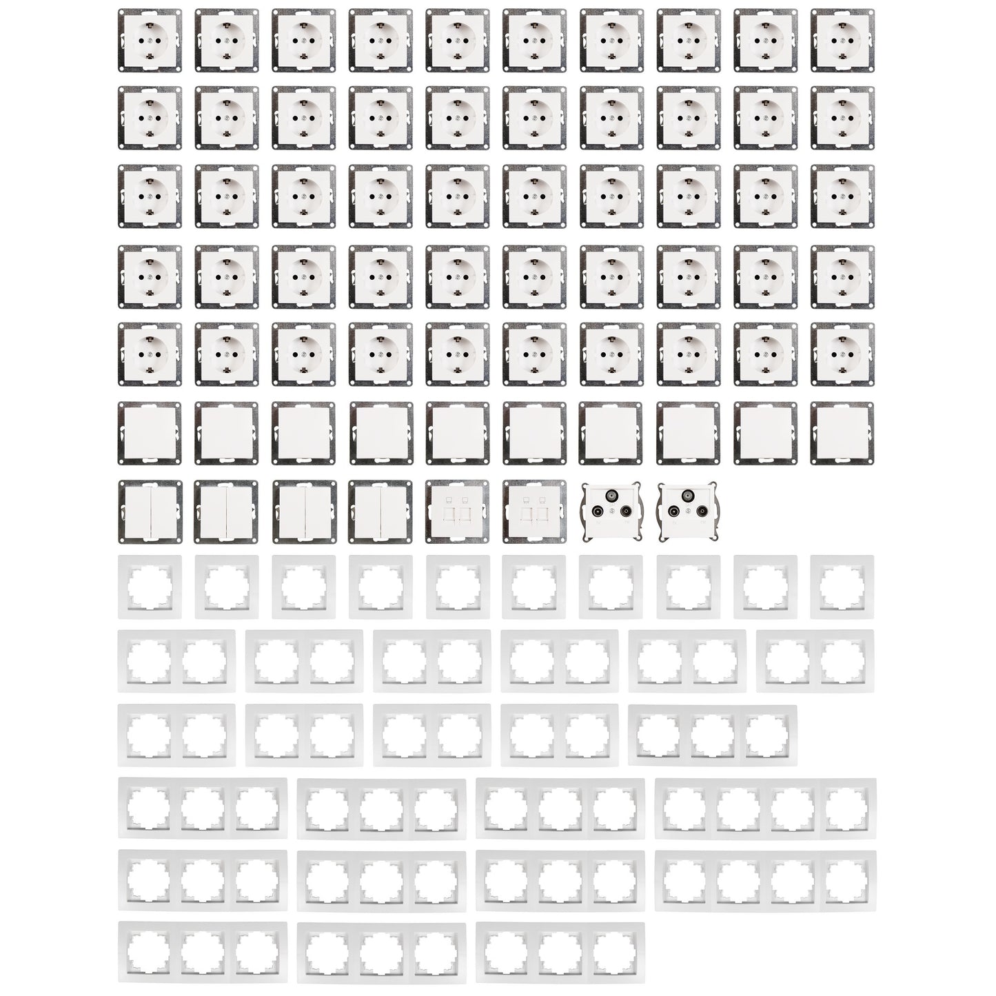 TRANO Flair Megaset - 100-teiliges Schalter- und Steckdosen-Set, reinweiß