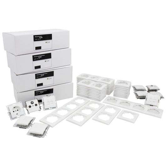 TRANO Flair Megaset - 100-teiliges Schalter- und Steckdosen-Set, reinweiß