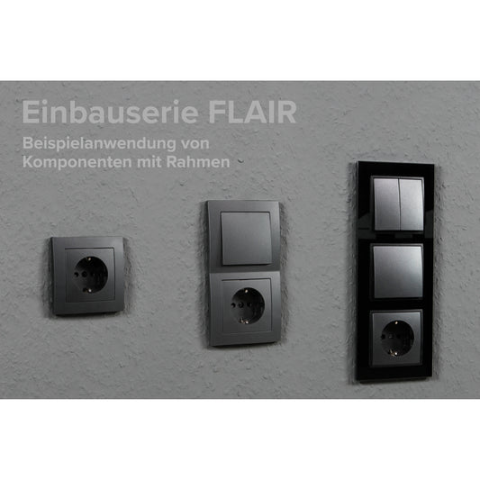 Trano Schalter und Steckdosen Set Flair "Standard" 20-teilig Anthrazit - Unterputz, Steckdosen, Wechselschalter, Rahmen 1-fach & 2-fach, Schalterprogramm Design