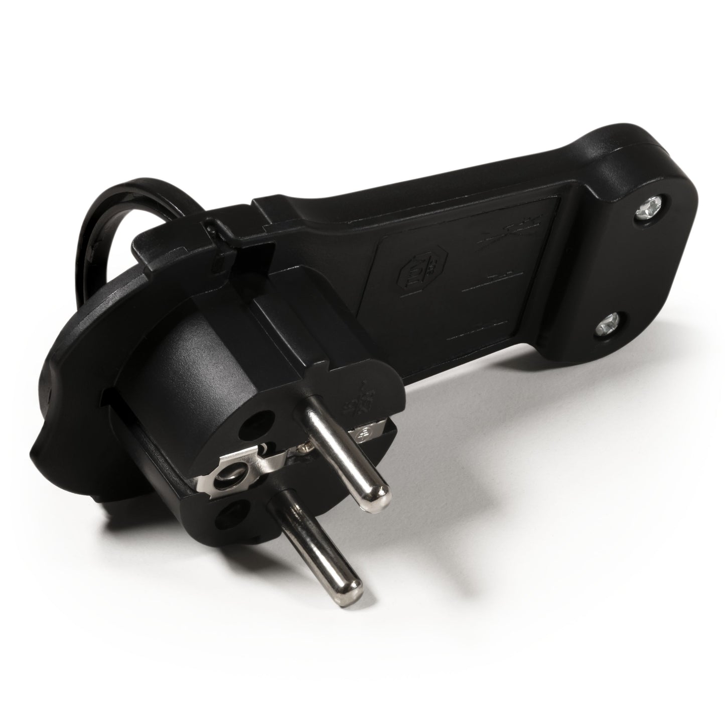 Extra Flacher Wiederanschließbarer Schutzkontakt-Winkelstecker, 250V/16A, Schwarz/Weiß