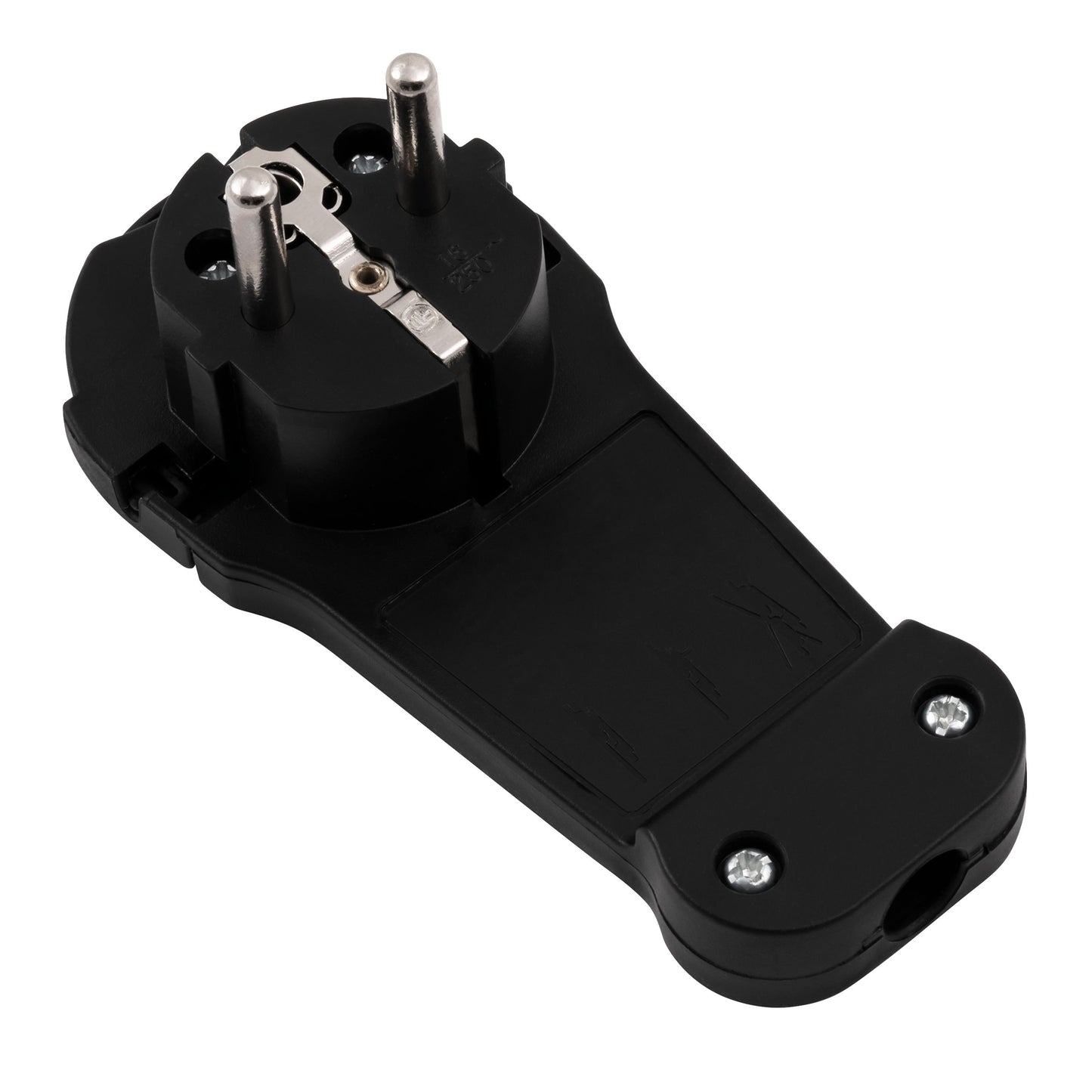 Extra Flacher Wiederanschließbarer Schutzkontakt-Winkelstecker, 250V/16A, Schwarz/Weiß