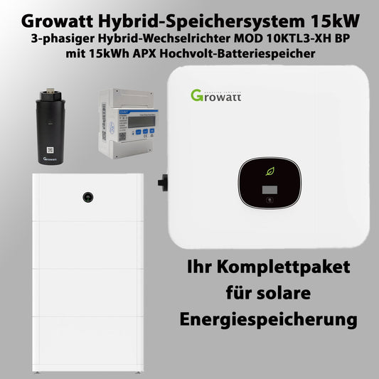 Growatt 15kW Komplettset - 3-phasiger Hybrid-Wechselrichter MOD 10KTL3-XH BP mit 15kWh APX Hochvolt-Batteriespeicher inkl. Smartmeter