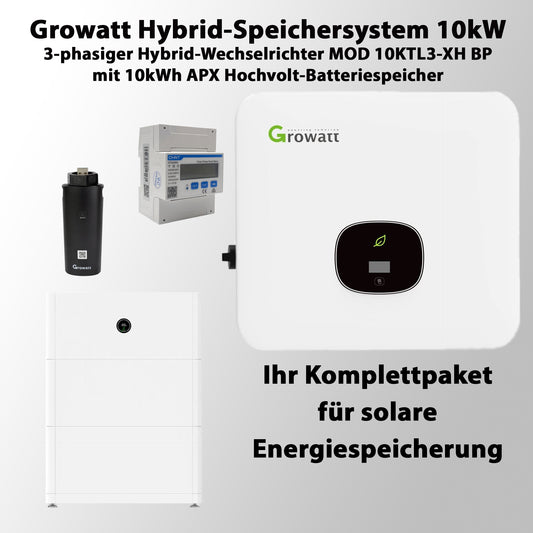 Growatt 10kW Komplettset - 3-phasiger Hybrid-Wechselrichter MOD 10KTL3-XH BP mit 10kWh APX Hochvolt-Batteriespeicher inkl. Smartmeter