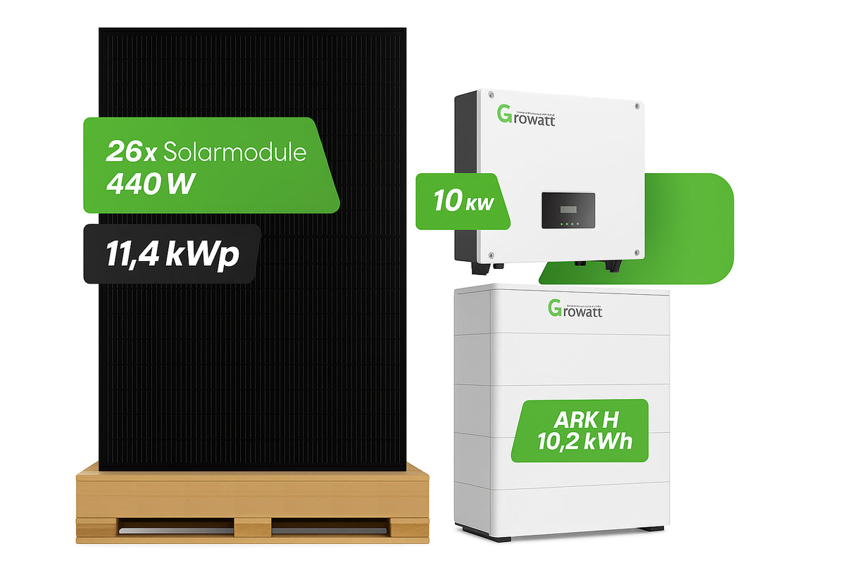 PV-Komplettset 11,57 kWp JA Solar Module AM54D40-445 mit 10 kW Growatt Wechselrichter & 10 kWh Speicher