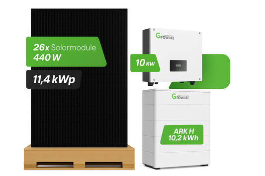 PV-Komplettset 11,57 kWp JA Solar Module AM54D40-445 mit 10 kW Growatt Wechselrichter & 10 kWh Speicher