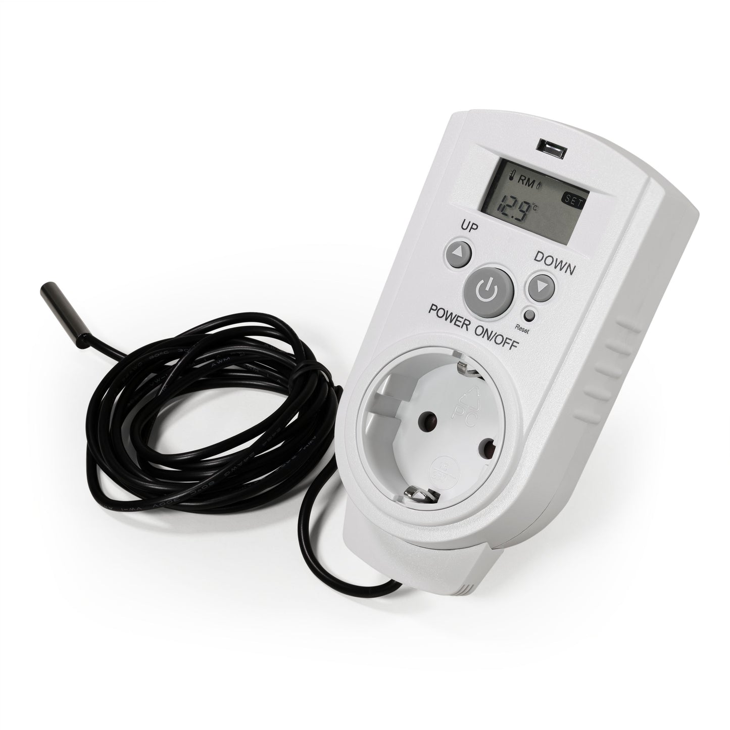 Steckdosen-Thermostat mit LC-Display und mit und ohne Außenfühler, 230V/16A, Temperaturregelung +5 °C bis +30 °C