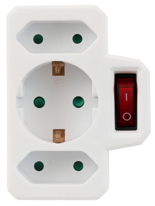 Steckdosen-Adapter 3-fach Schalter Mehrfachstecker Kindersicherung weiß 16A 250V