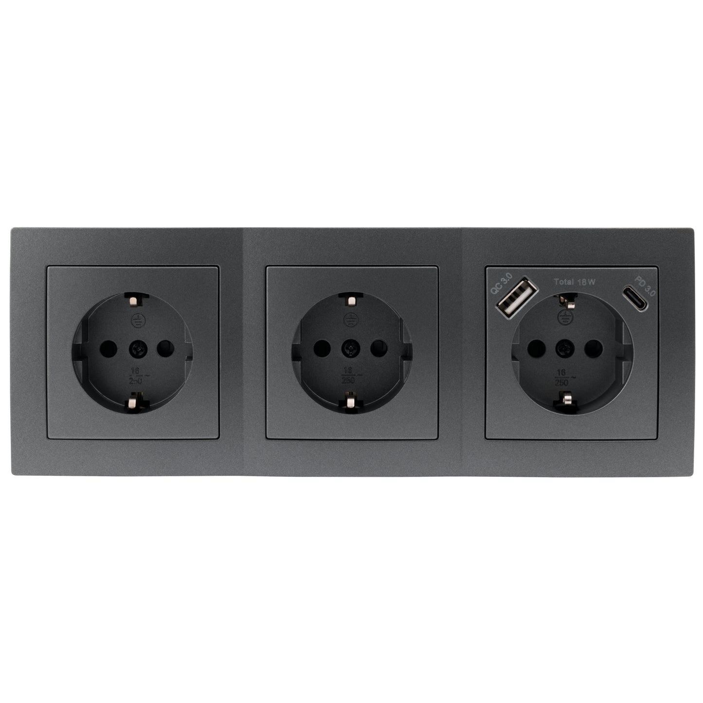Trano Steckdosenblock Flair: 3-fach anthrazit mit USB-C (PD 18W) & USB-A