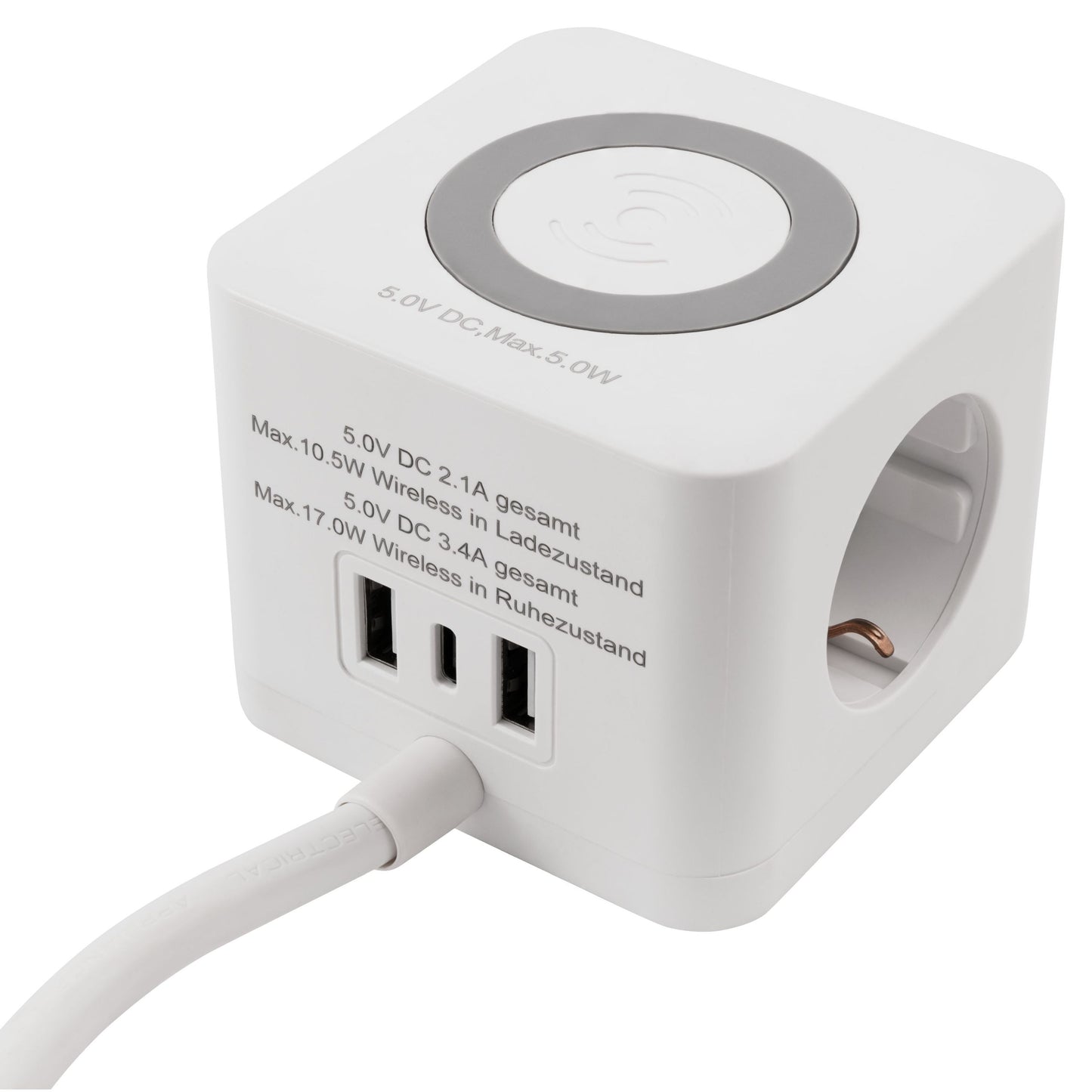 Tischsteckdose 3x Steckdose, 2xUSB-A, 1xUSB-C, QI aufladen