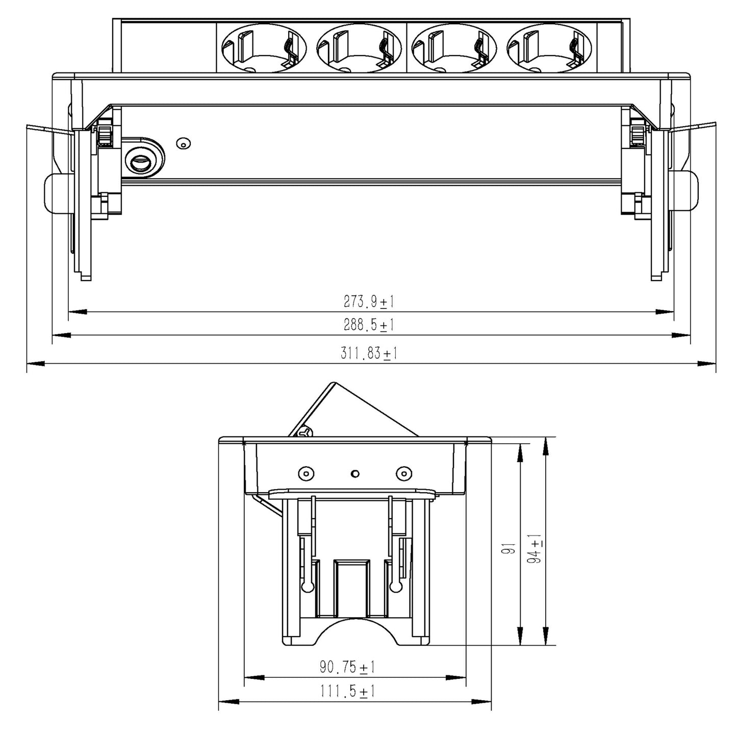 Möbel-Steckdose 3-fach 2x USB Mehrfachsteckdose Küche 2m Kabel Steckdosenleiste