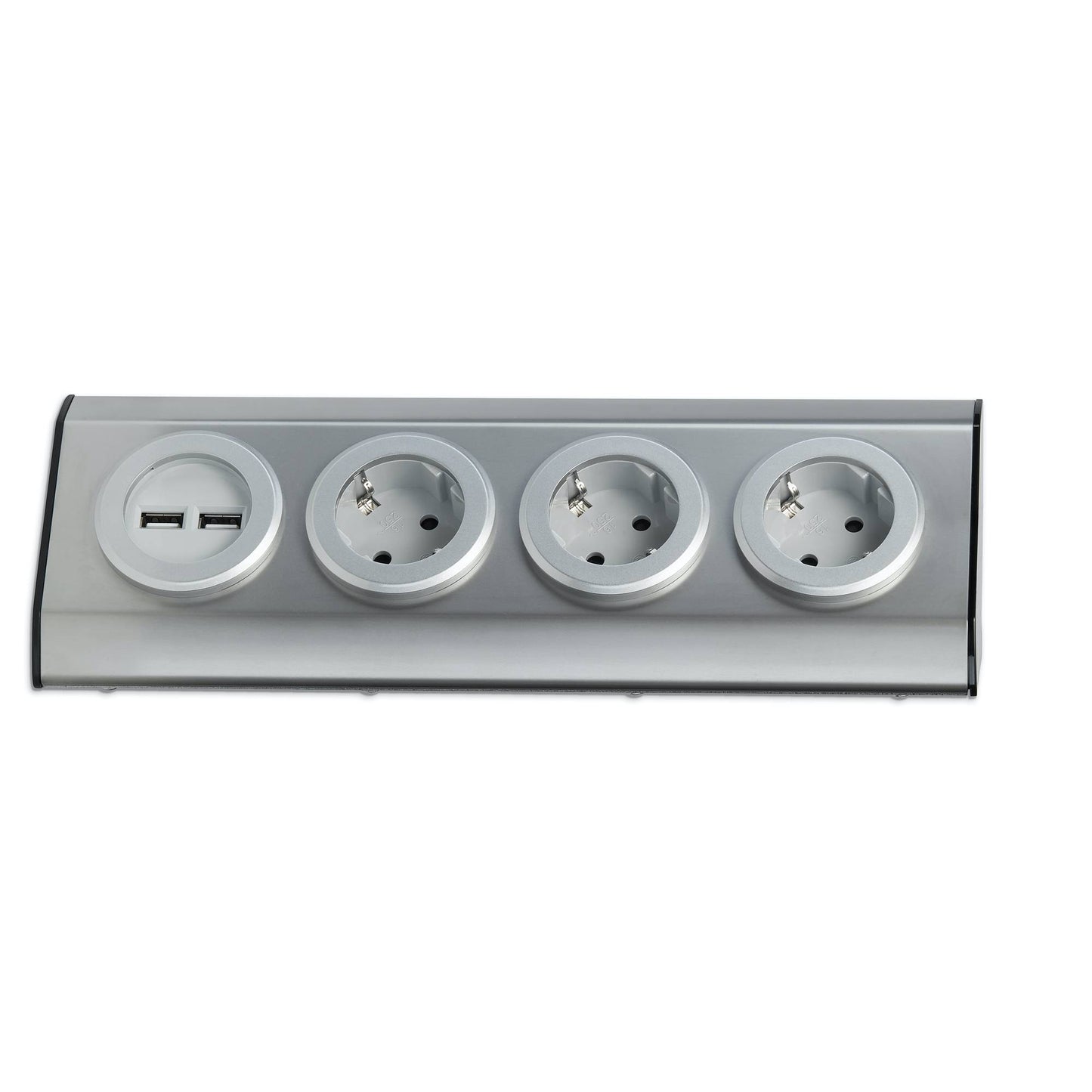 Mehrfachsteckdose 3-fach 2x USB silber Steckdosenverteiler Steckdosenadapter