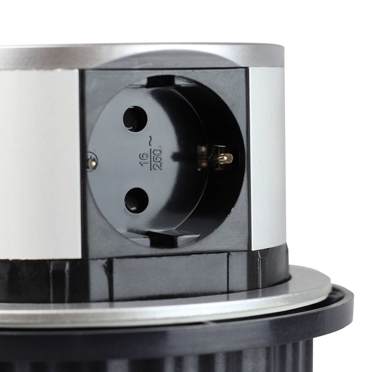 Einbausteckdose rund versenkbar 3-fach + 2x USB silbern elegant Steckdosen Küche