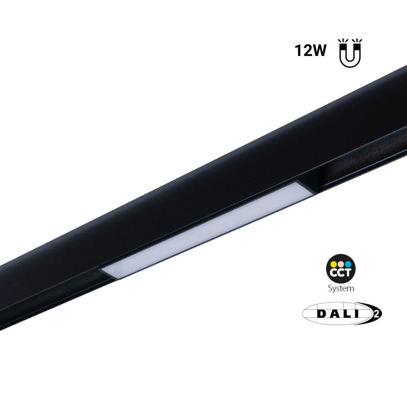 Trano 48V CCT Magnet Schienenleuchte 12W/20W dimmbar – DALI‑2, 2700‑6000K, 120° Winkel, Aluminium, Opaler Diffusor, UGR22, Schwarz