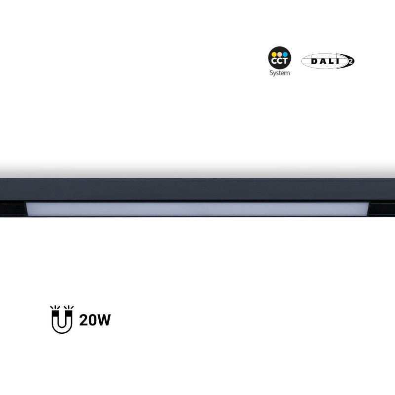 Trano 48V CCT Magnet Schienenleuchte 12W/20W dimmbar – DALI‑2, 2700‑6000K, 120° Winkel, Aluminium, Opaler Diffusor, UGR22, Schwarz