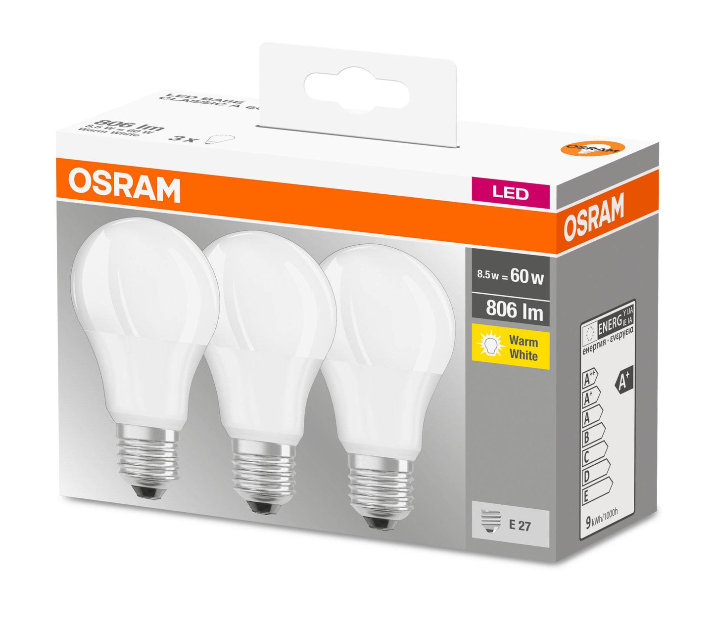 3er-Pack Osram LED Glühbirne Base A60 E27 Glühlampen Birnen warmweiß neutralweiß